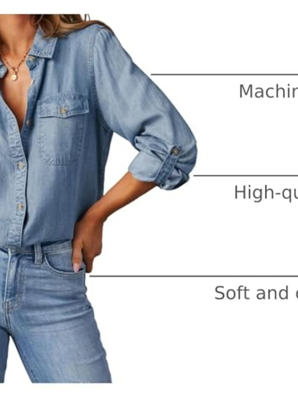 EUC Women Denim Button Down Shirts Chambray Blouse Top Sz L - Picture 3 of 5